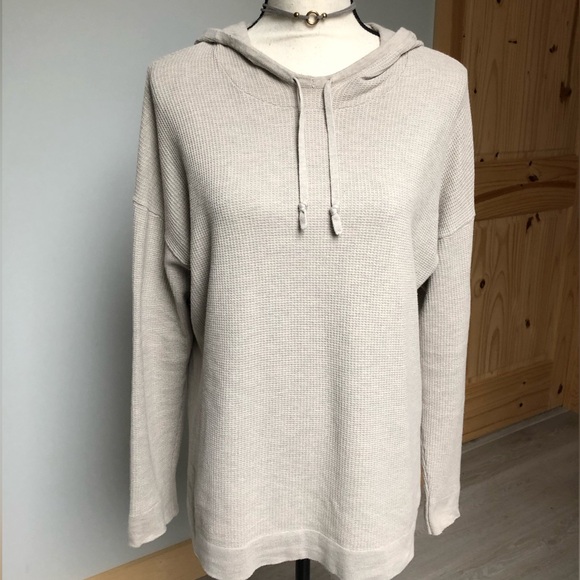 J. Jill Pure Beige Waffle Knit Pullover Hoodie Size Medium Petite - Picture 1 of 7